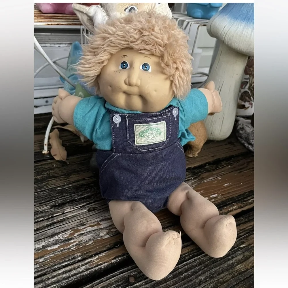 Cabbage Patch Kids Boy Blonde Blue Eyes Freckles Dimples Overalls Vintage 80s
